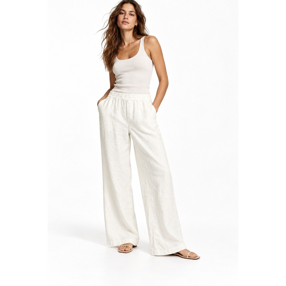 HM Loose Ample White 100% Linen Wide Leg Pants Trousers NWT Small
